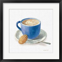 Wake Up Coffee I Linen Classic Blue Framed Print