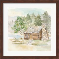 Framed Woodland Reflections I-Log Cabin