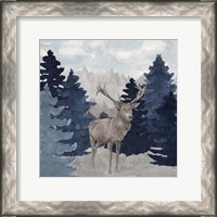 Framed Blue Cliff Mountains scene II-Deer