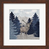 Framed 'Blue Cliff Mountains scene II-Deer' border=