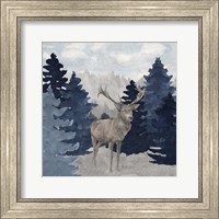 Framed Blue Cliff Mountains scene II-Deer