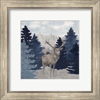 Framed Blue Cliff Mountains scene II-Deer