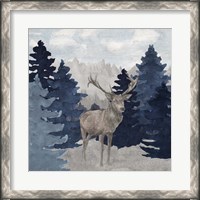 Framed Blue Cliff Mountains scene II-Deer