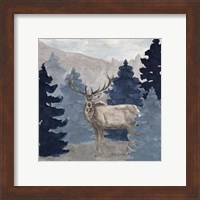 Framed 'Blue Cliff Mountains scene III-Elk' border=