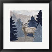 Framed 'Blue Cliff Mountains scene III-Elk' border=