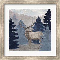 Framed 'Blue Cliff Mountains scene III-Elk' border=