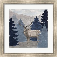 Framed 'Blue Cliff Mountains scene III-Elk' border=