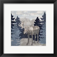 Framed 'Blue Cliff Mountains scene IV-Moose' border=