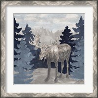 Framed 'Blue Cliff Mountains scene IV-Moose' border=