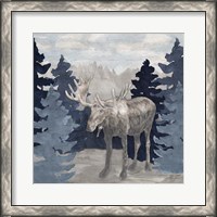 Framed Blue Cliff Mountains scene IV-Moose