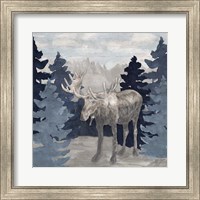 Framed 'Blue Cliff Mountains scene IV-Moose' border=