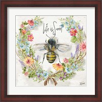 Framed Honey Bee and Herb Blossom Wreath I