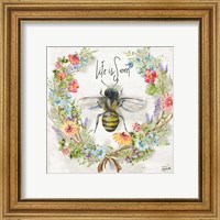 Framed 'Honey Bee and Herb Blossom Wreath I' border=