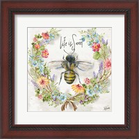 Framed Honey Bee and Herb Blossom Wreath I