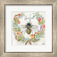 Framed 'Honey Bee and Herb Blossom Wreath I' border=
