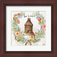 Framed 'Honey Bee and Herb Blossom Wreath III' border=