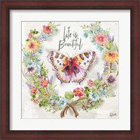 Framed Butterfly and Herb Blossom Wreath IV
