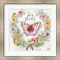 Framed Butterfly and Herb Blossom Wreath IV
