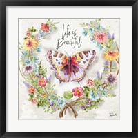 Framed Butterfly and Herb Blossom Wreath IV