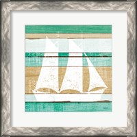 Framed 'Beachscape V Boat Green' border=