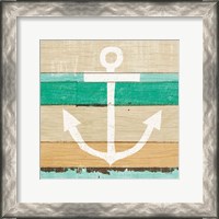 Framed 'Beachscape III Anchor Green' border=