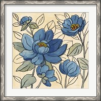 Framed 'Spring Lace Floral IV Dark Blue' border=