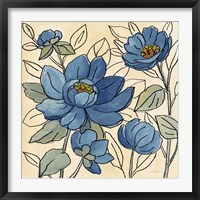 Framed 'Spring Lace Floral IV Dark Blue' border=