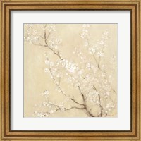 Framed White Cherry Blossoms I Linen Crop