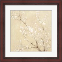 Framed 'White Cherry Blossoms I Linen Crop' border=