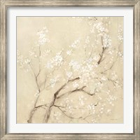 Framed White Cherry Blossoms II Linen Crop