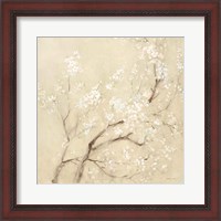 Framed White Cherry Blossoms II Linen Crop