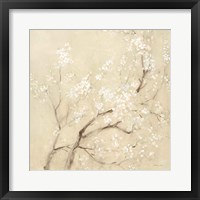 Framed 'White Cherry Blossoms II Linen Crop' border=