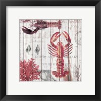 Framed 'Lobsters on Driftwood Panel' border=