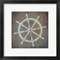 Framed 'Rusty Sign Nautical Wheel' border=