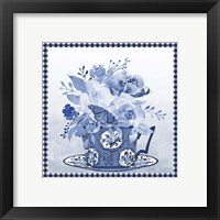 Framed 'Blue Teacup Bouquet F' border=