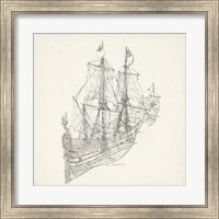 Framed Antique Ship Sketch III