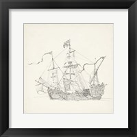 Framed 'Antique Ship Sketch VI' border=