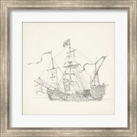 Framed Antique Ship Sketch VI