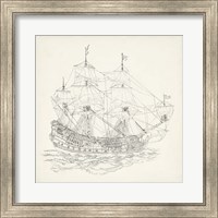 Framed 'Antique Ship Sketch IX' border=