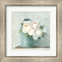 Framed June Roses I White Blue Crop