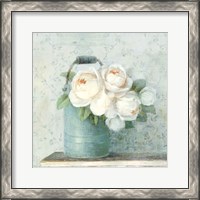 Framed 'June Roses I White Blue Crop' border=