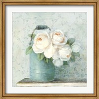 Framed June Roses I White Blue Crop