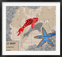 Framed Red Fish Over Chart