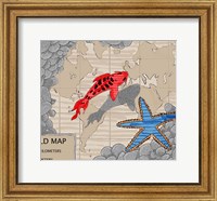 Framed Red Fish Over Chart