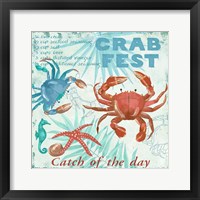 Framed 'Crab Fest - Aqua' border=