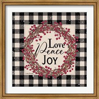 Framed Love Peace Joy with Berries