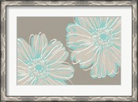 Framed Flower Pop Sketch II-Blue and Taupe