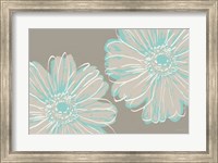 Framed Flower Pop Sketch II-Blue and Taupe