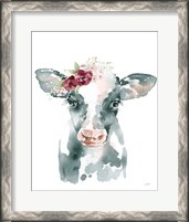 Framed Floral Cow