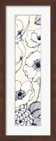 Framed Navy Pen and Ink Flowers III Crop